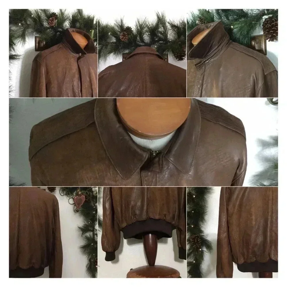 Vintage PETER JAMES Lambskin Leather Designs San Francisco Brown Moto Jacket